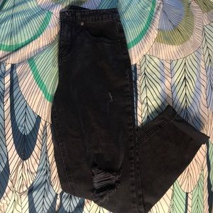Black distressed mom jeans